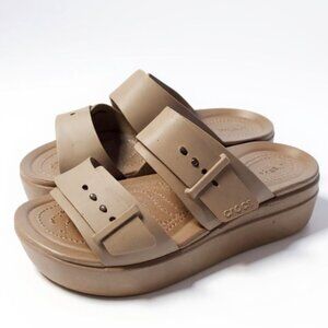 Crocs Brooklyn Buckle Strap Wedge Platform Sandals Beige Women's Size 9